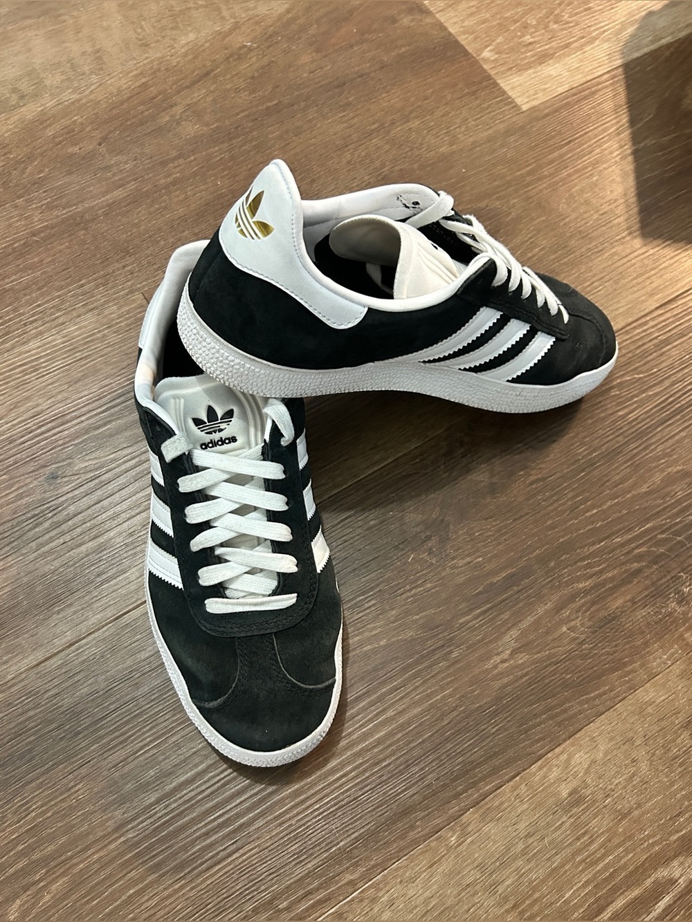 Adidas Gazelle Suede Sneakers - Black/White with Gold details